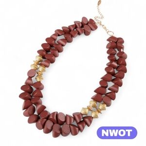Plunder Design Burgundy Wood & Gold Beads Necklace - NWOT